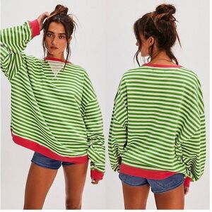Free People Green and Red Striped Sweater